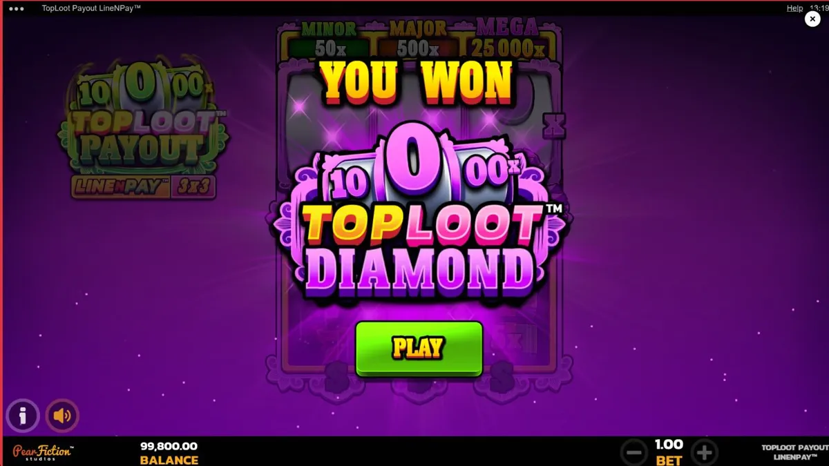 TopLoot Payout LineNPay স্লট গেমের একটি দৃশ্য যেখানে সোনার মুদ্রা এবং রত্ন দেখা যাচ্ছে।